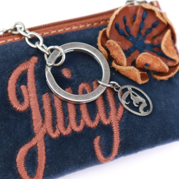 MWT Juicy Couture Coin Case Velour Flower Navy Pink - Picture 7 of 7